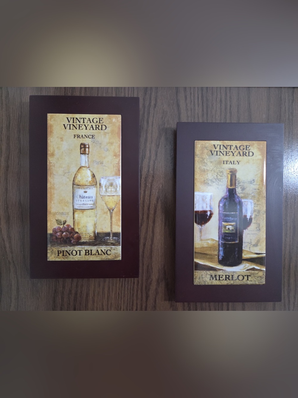 Set of 2 Vintage Vineyard Ceramic Wall Plaques